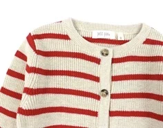 Petit Piao off white/bright red stribet strikcardigan